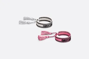 Christian Dior Bracelet Set • Peach Blossom Pink and White Embroidery