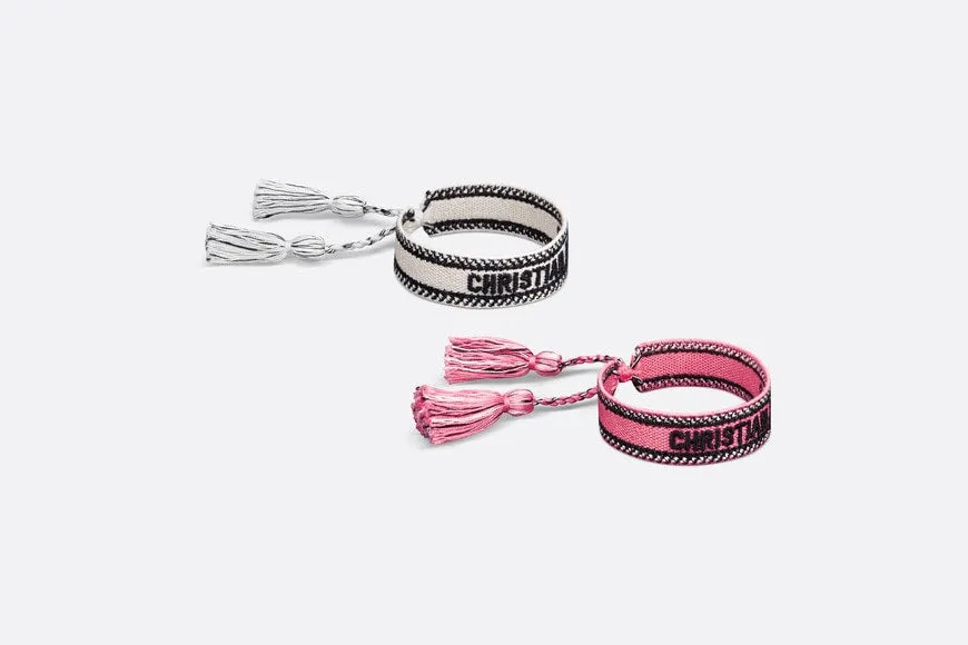 Christian Dior Bracelet Set • Peach Blossom Pink and White Embroidery