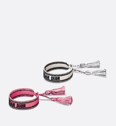 Christian Dior Bracelet Set • Peach Blossom Pink and White Embroidery