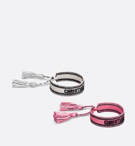 Christian Dior Bracelet Set • Peach Blossom Pink and White Embroidery