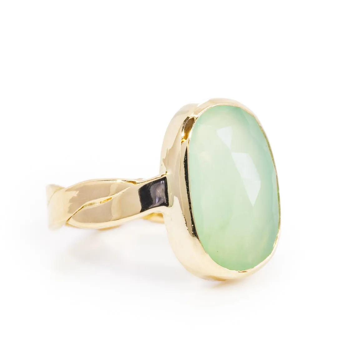 Chrysoprase 3.68 Carat Faceted 14k Handcrafted Gemstone Ring