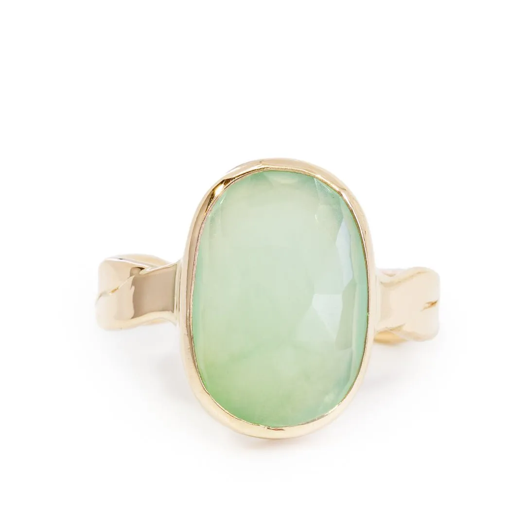Chrysoprase 3.68 Carat Faceted 14k Handcrafted Gemstone Ring