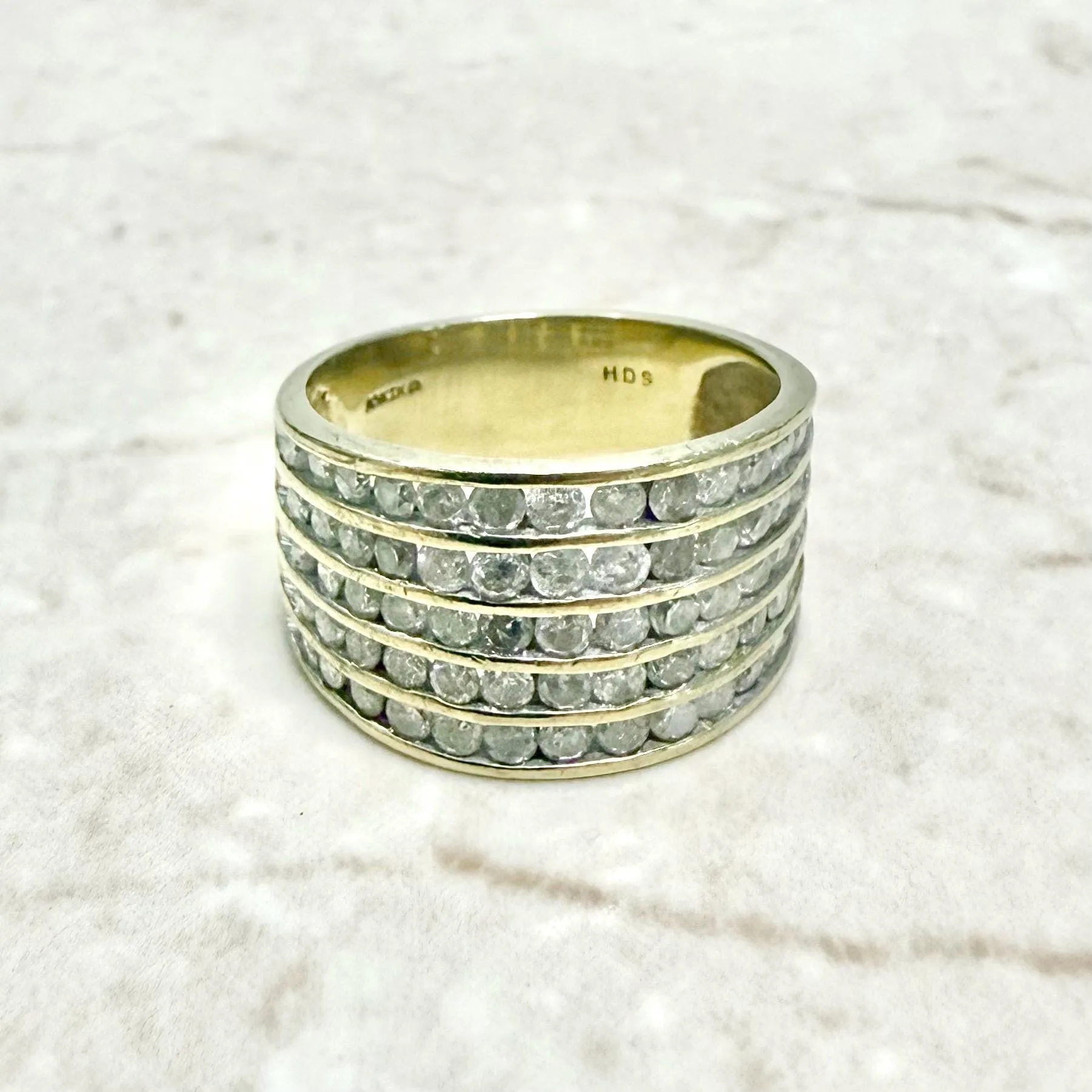 Chunky Vintage 10 Karat Yellow Gold 1.75 Carat Diamond Band Ring