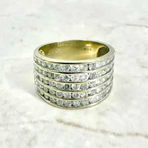 Chunky Vintage 10 Karat Yellow Gold 1.75 Carat Diamond Band Ring