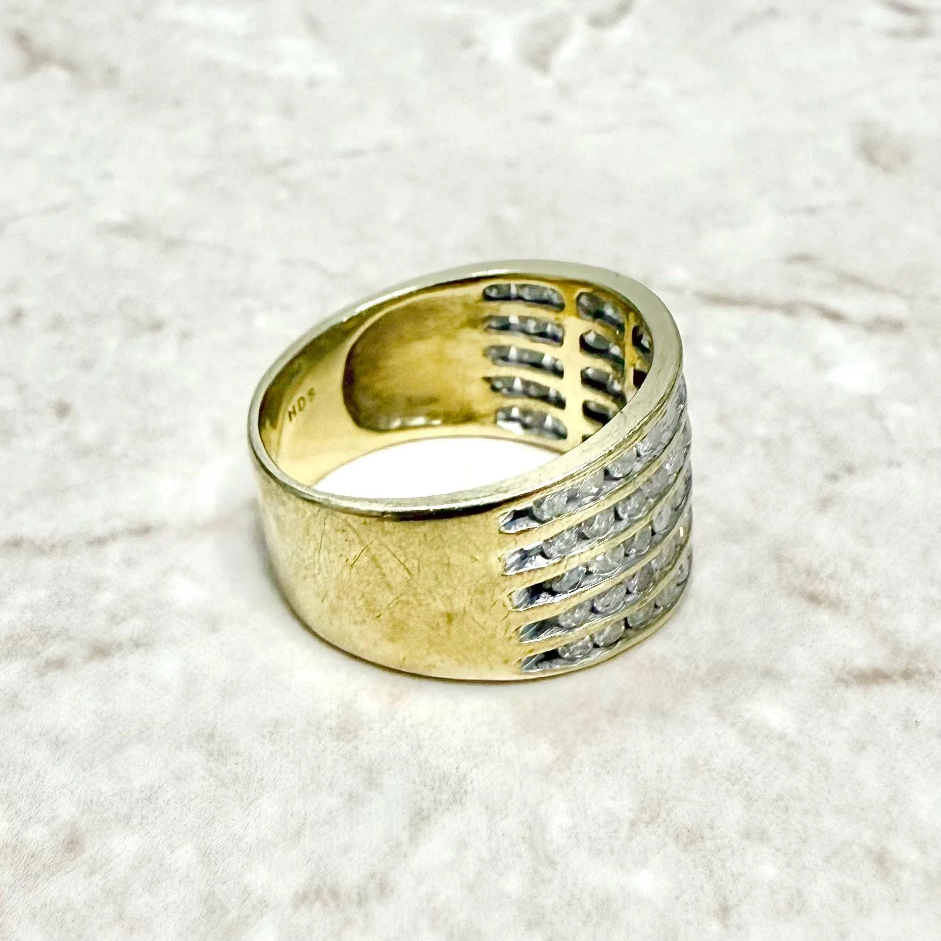 Chunky Vintage 10 Karat Yellow Gold 1.75 Carat Diamond Band Ring
