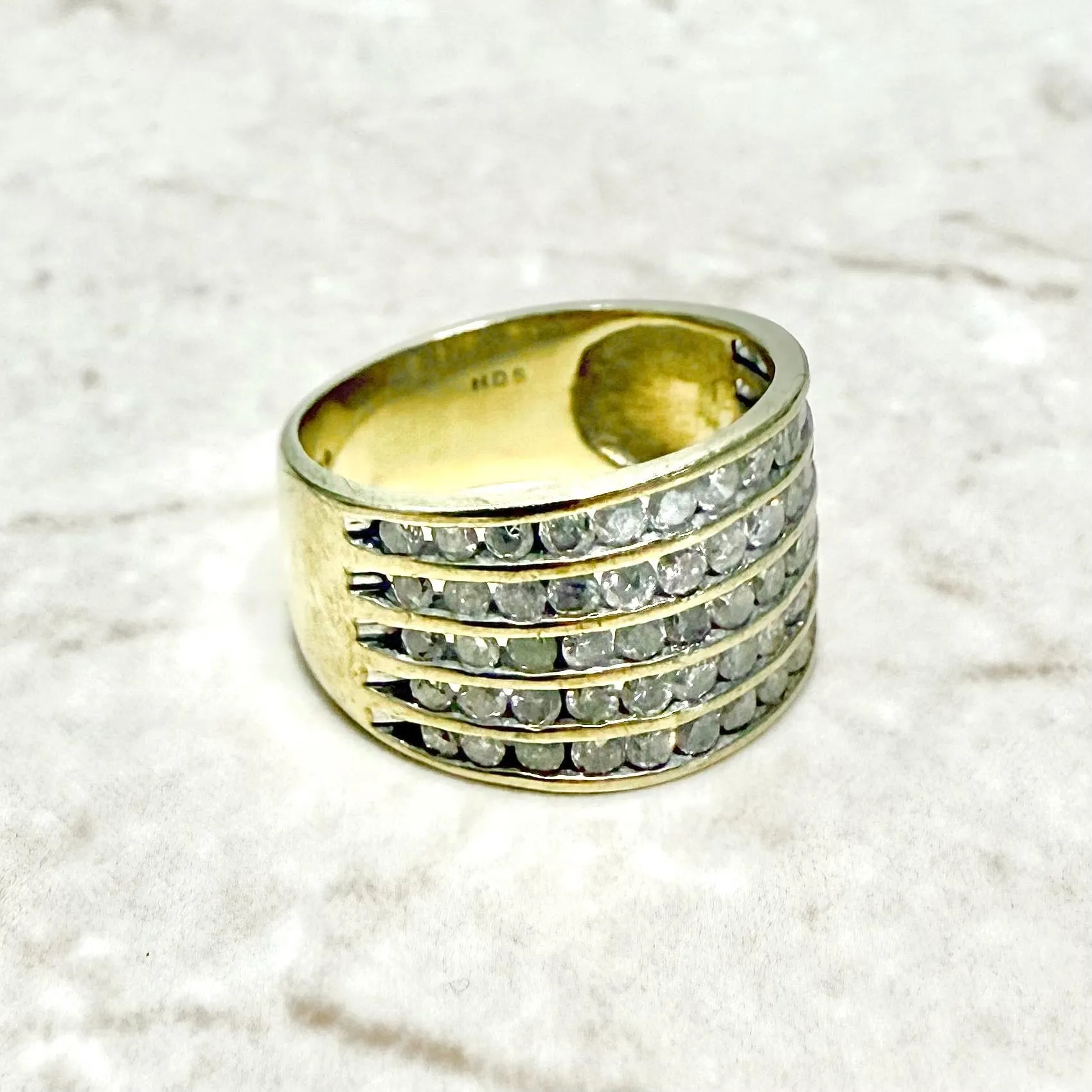 Chunky Vintage 10 Karat Yellow Gold 1.75 Carat Diamond Band Ring