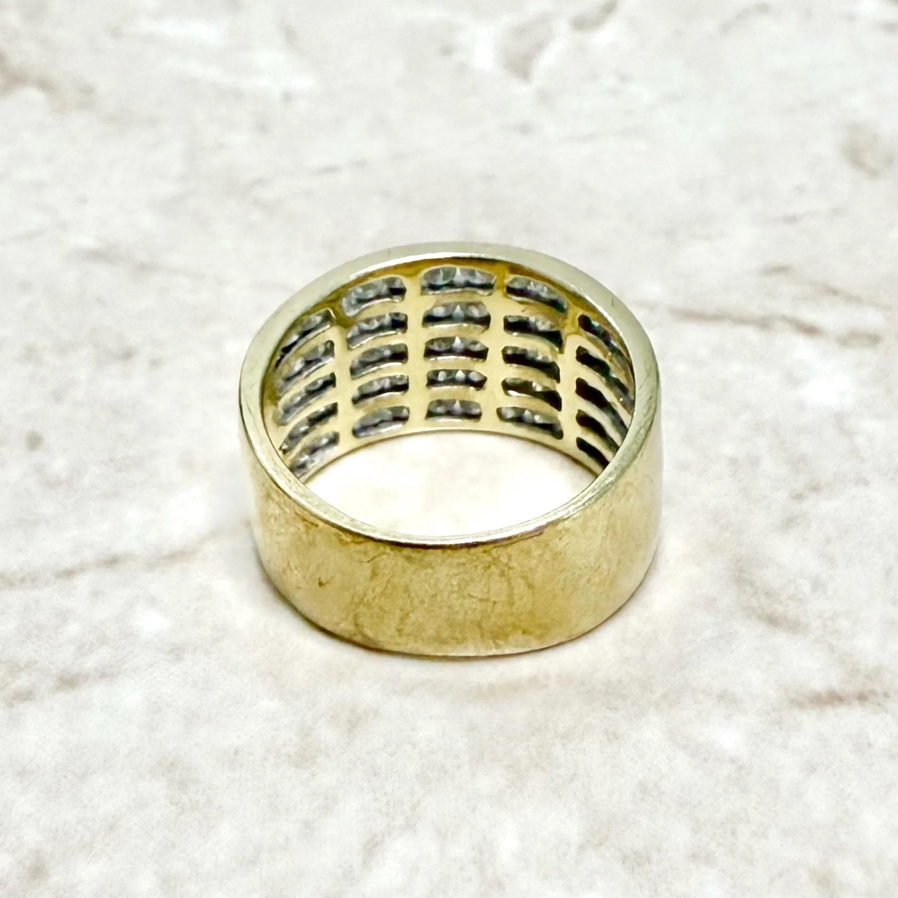 Chunky Vintage 10 Karat Yellow Gold 1.75 Carat Diamond Band Ring