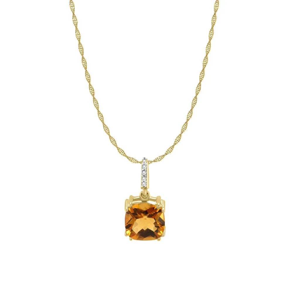 Citrine and Diamond Pendant in 10K Gold