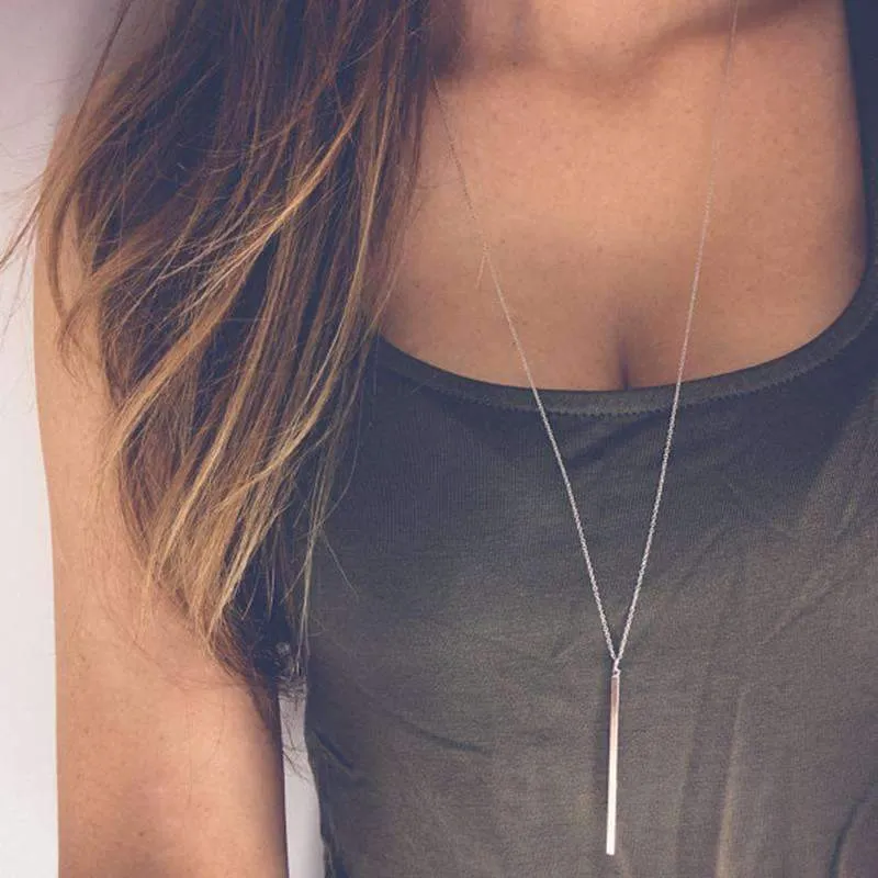 Classic Vertical Bar Pendant Necklace - 27.5" Length, Zinc Alloy Material