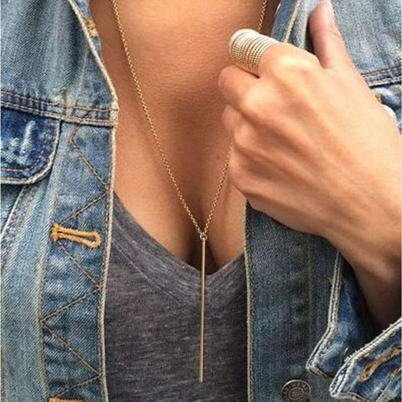 Classic Vertical Bar Pendant Necklace - 27.5" Length, Zinc Alloy Material