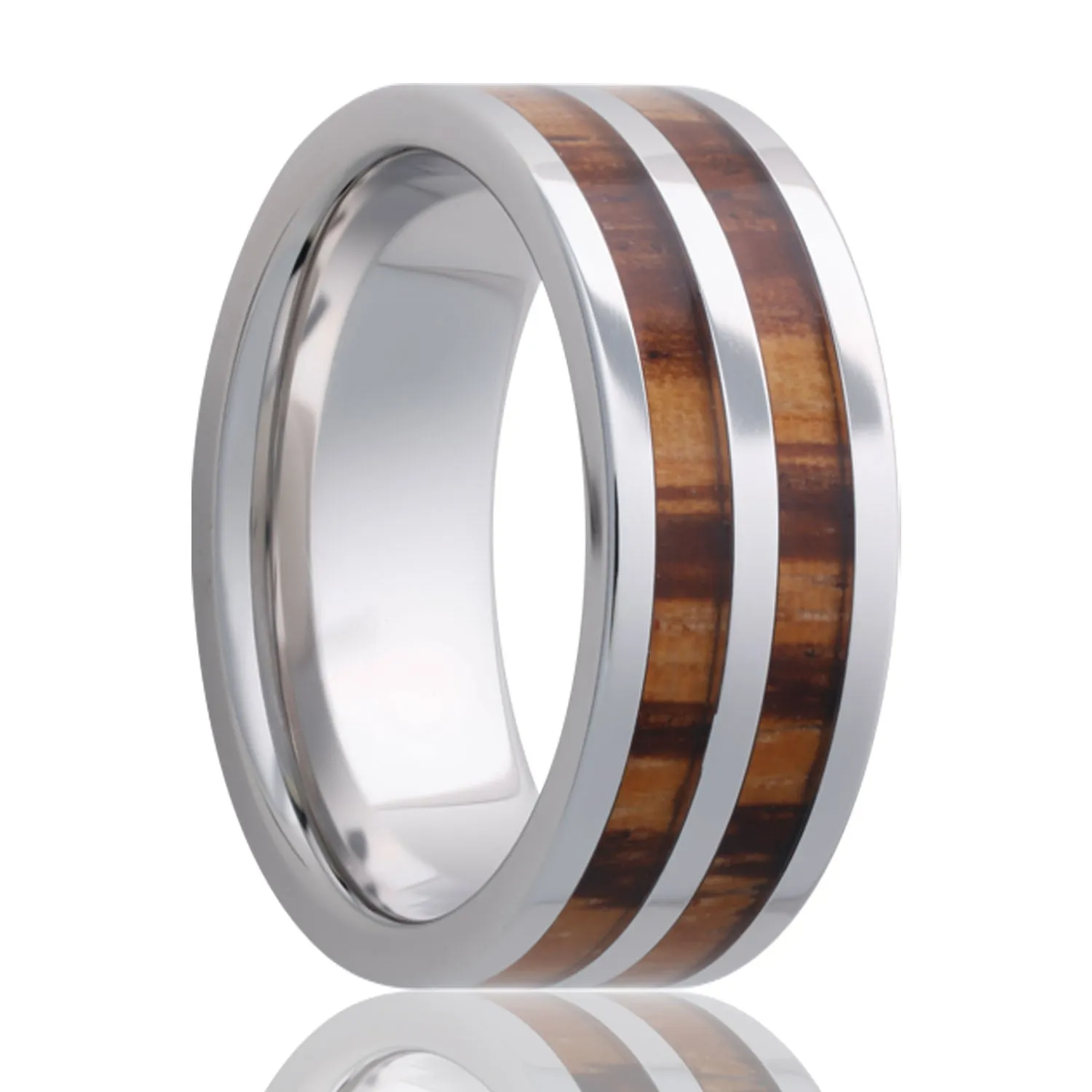Cobalt Pipe Cut Ring with Zebra Wood Inlay