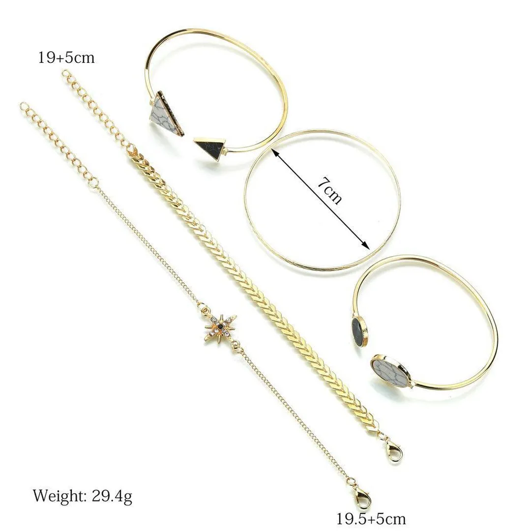 Combo of 5 Geometric Crystals Stacked Bracelets