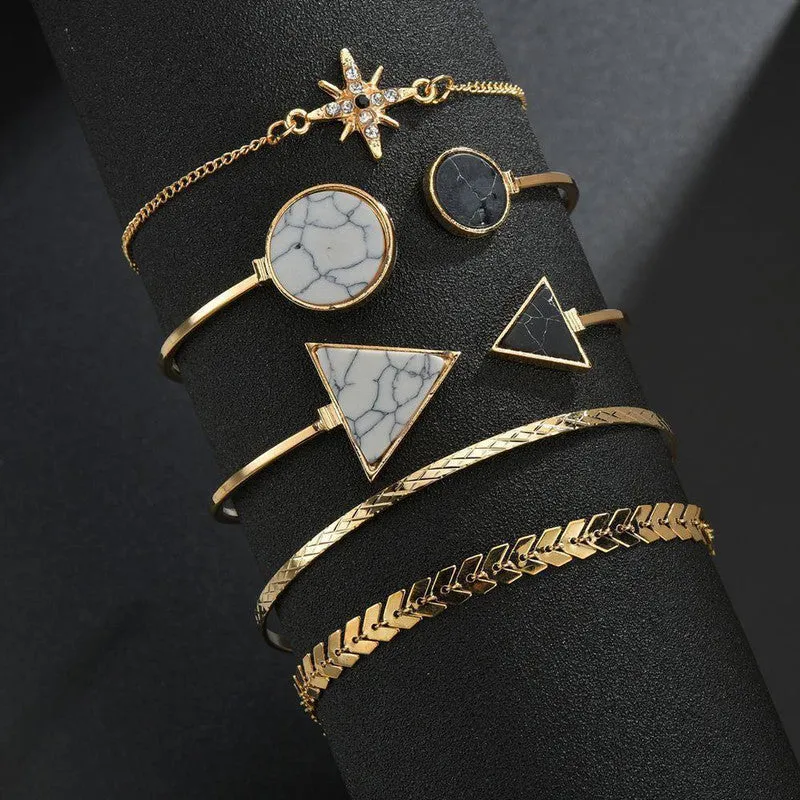 Combo of 5 Geometric Crystals Stacked Bracelets