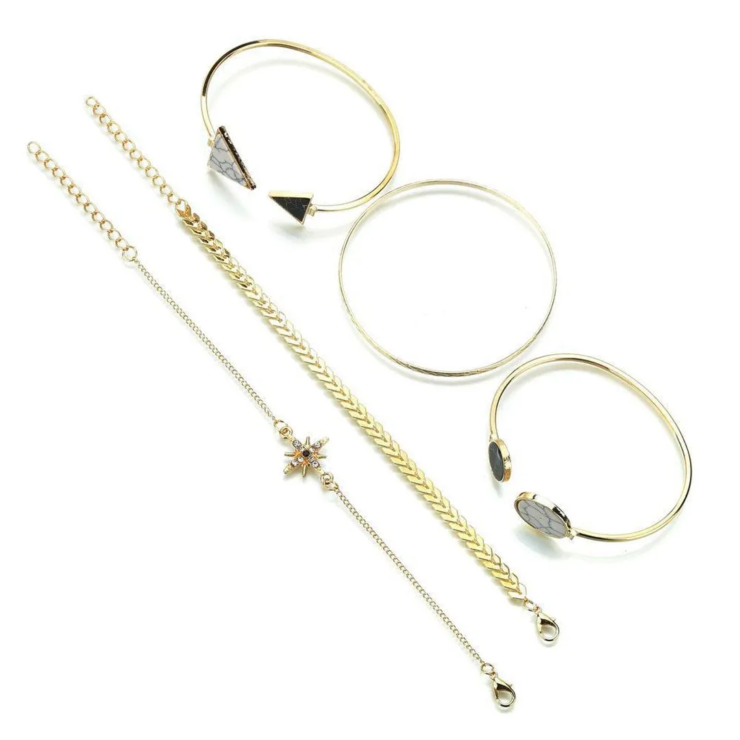 Combo of 5 Geometric Crystals Stacked Bracelets