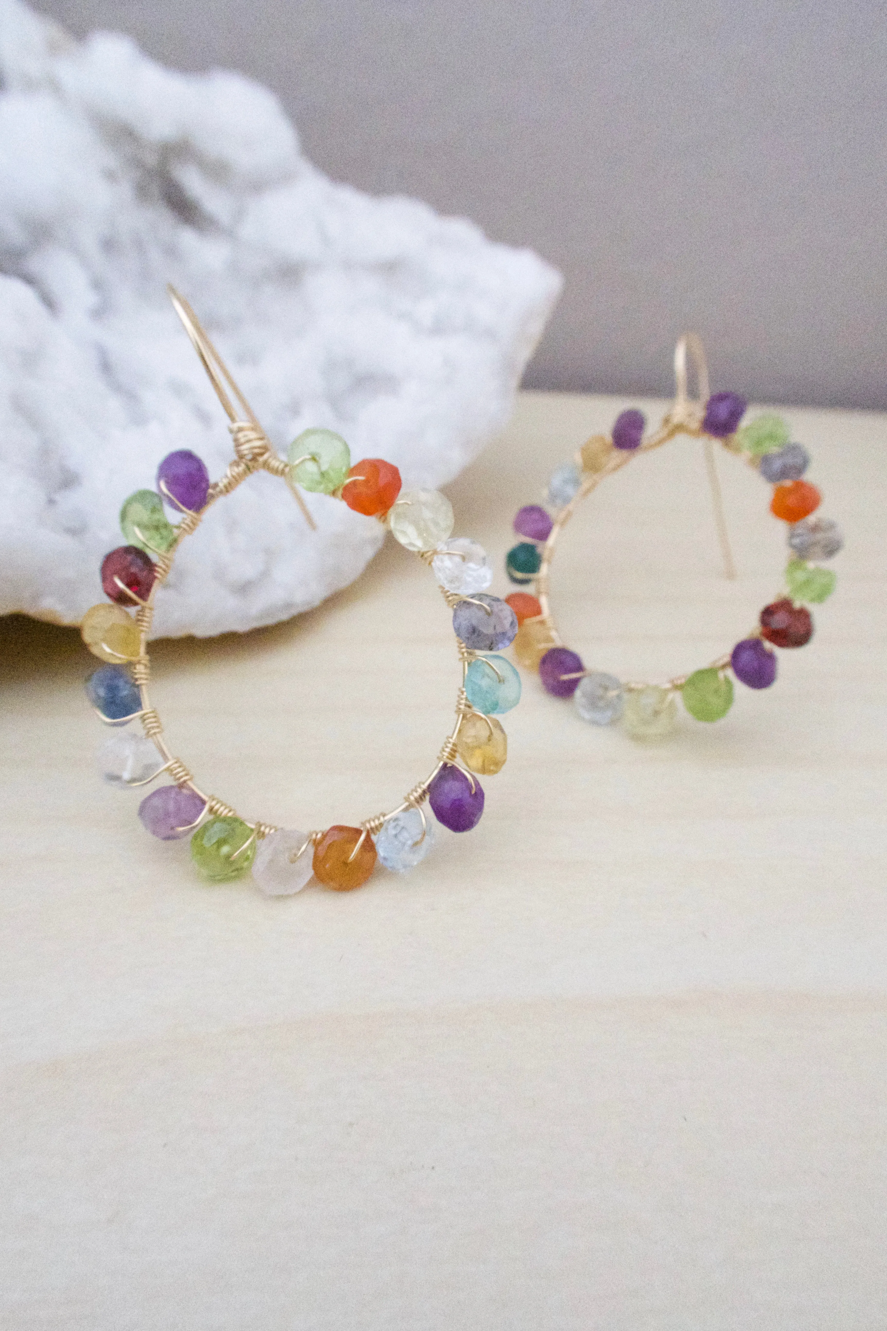 Confetti Gold Fill Hoops - Colorful Mixed Gemstone Hoops
