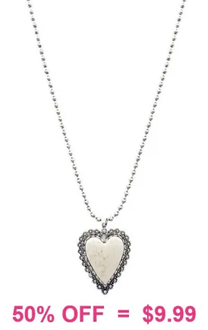 Cream stone  Heart Pendant Ball Chain Necklace