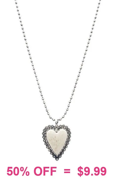 Cream stone  Heart Pendant Ball Chain Necklace
