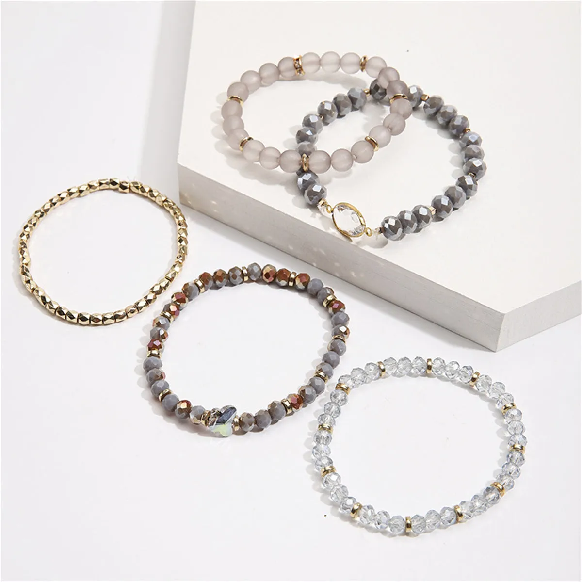 Crystal & Resin Acrylic 18K Gold-Plated Stretch Bracelet Set