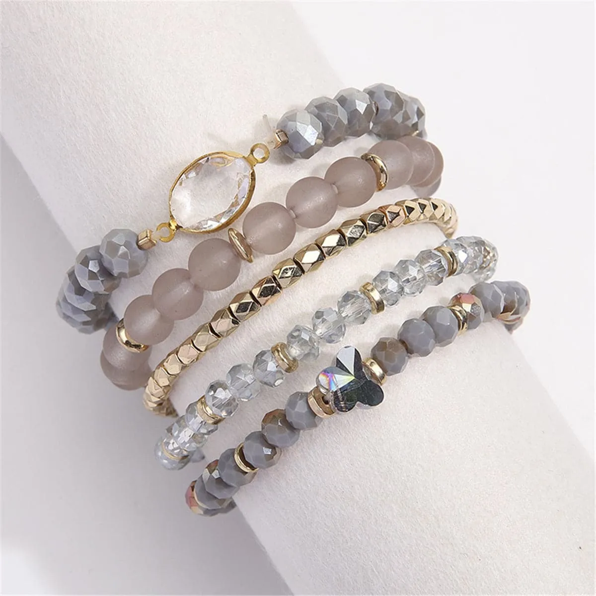 Crystal & Resin Acrylic 18K Gold-Plated Stretch Bracelet Set
