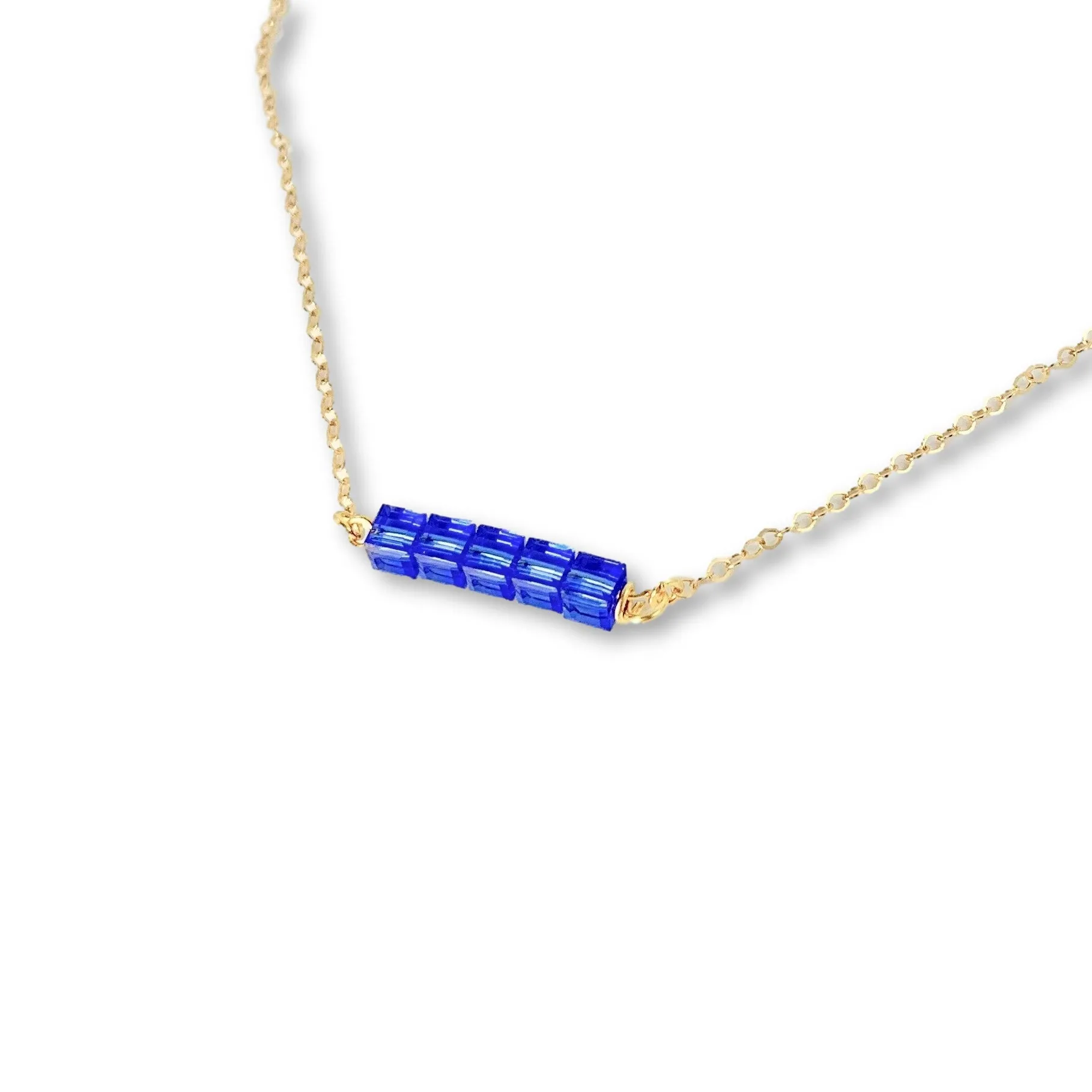 Crystal Cube Bar 14K Gold Necklace