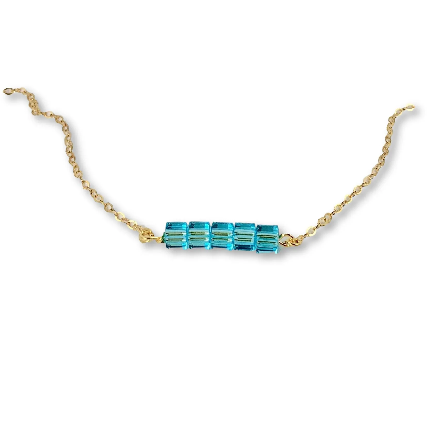 Crystal Cube Bar 14K Gold Necklace
