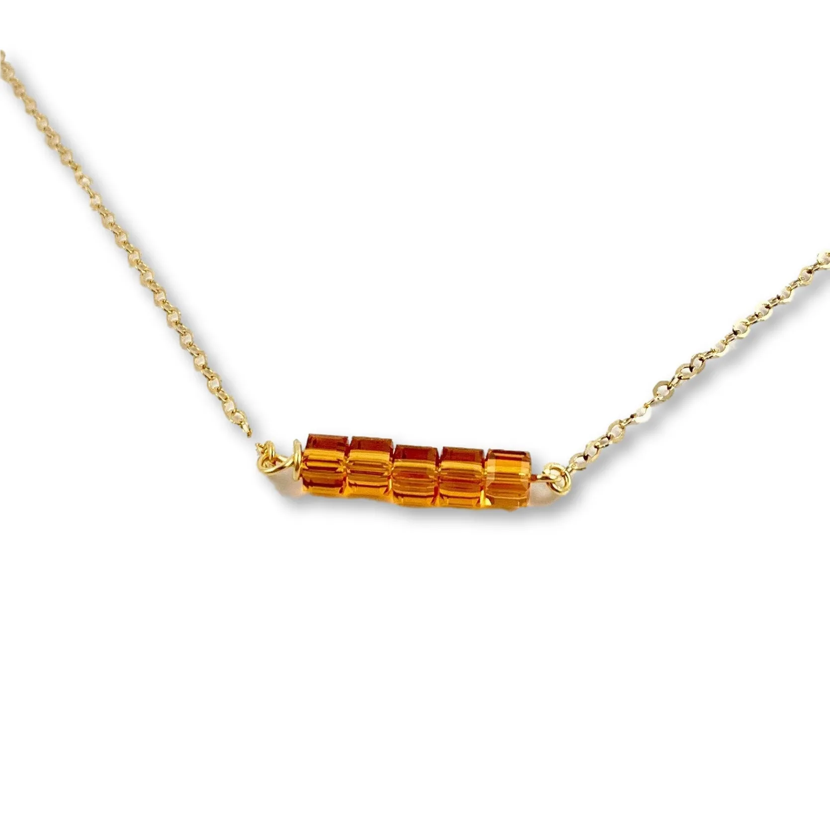 Crystal Cube Bar 14K Gold Necklace