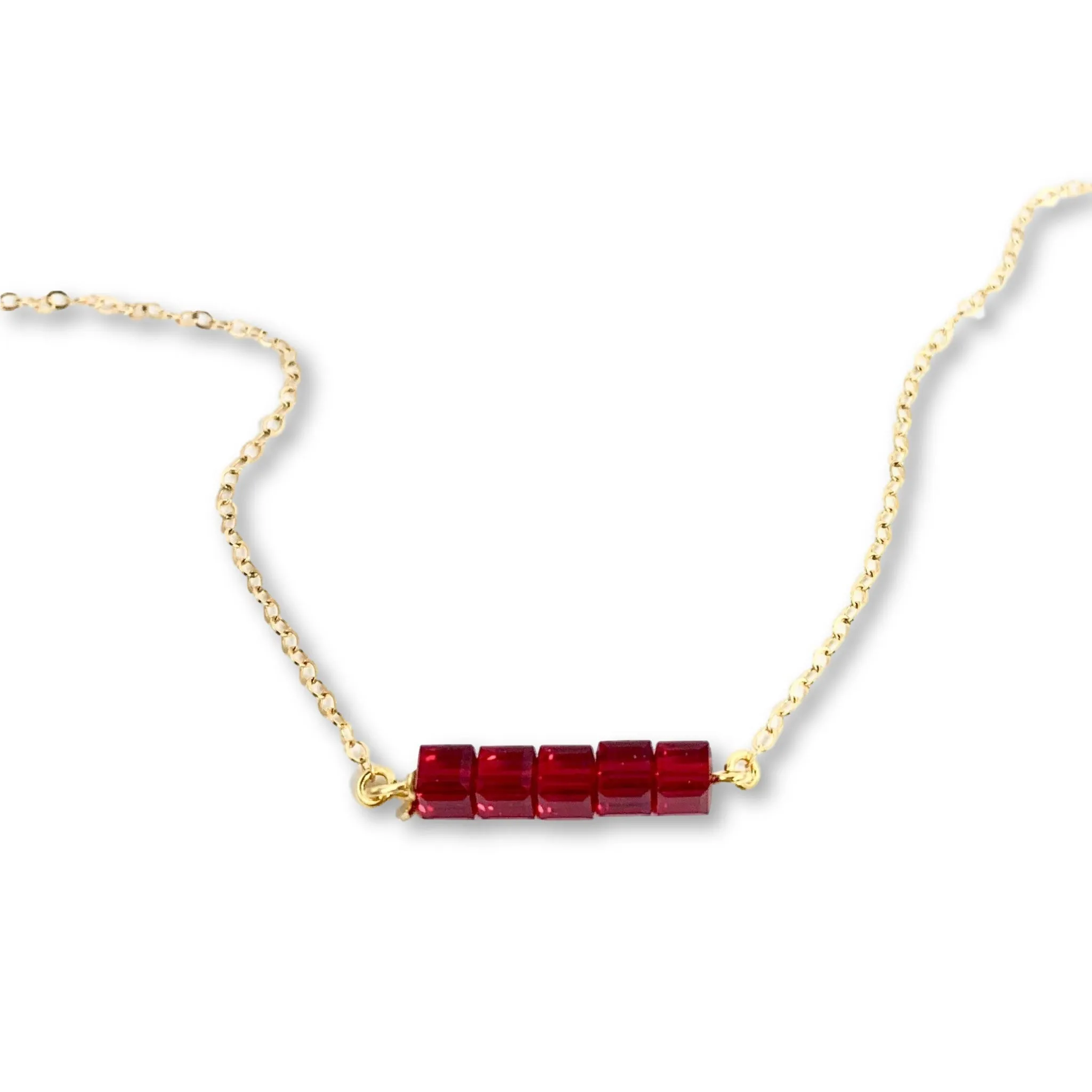 Crystal Cube Bar 14K Gold Necklace