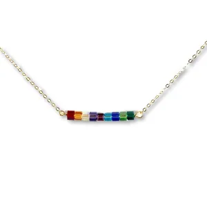 Crystal Cube Bar 14K Gold Necklace