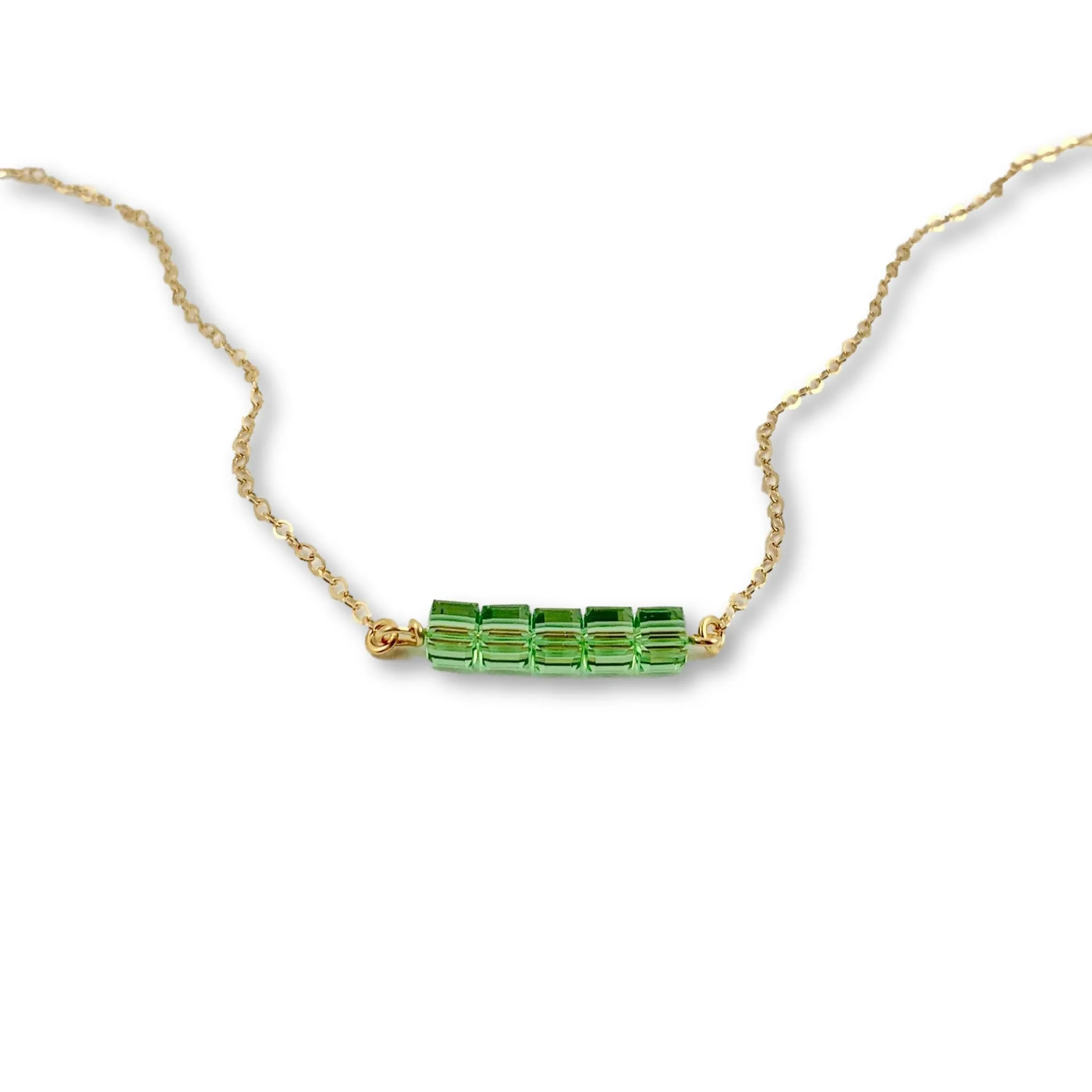 Crystal Cube Bar 14K Gold Necklace