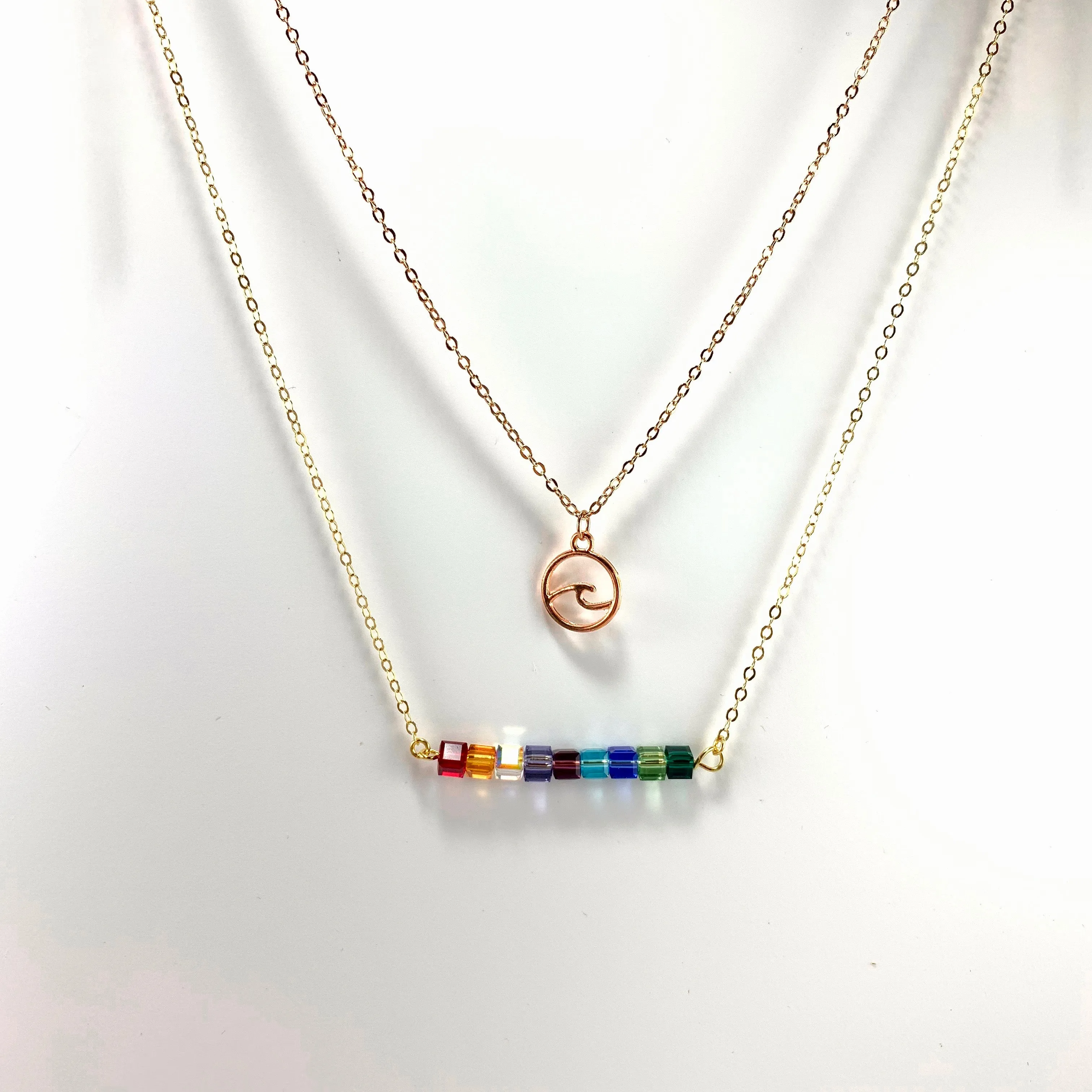Crystal Cube Bar 14K Gold Necklace