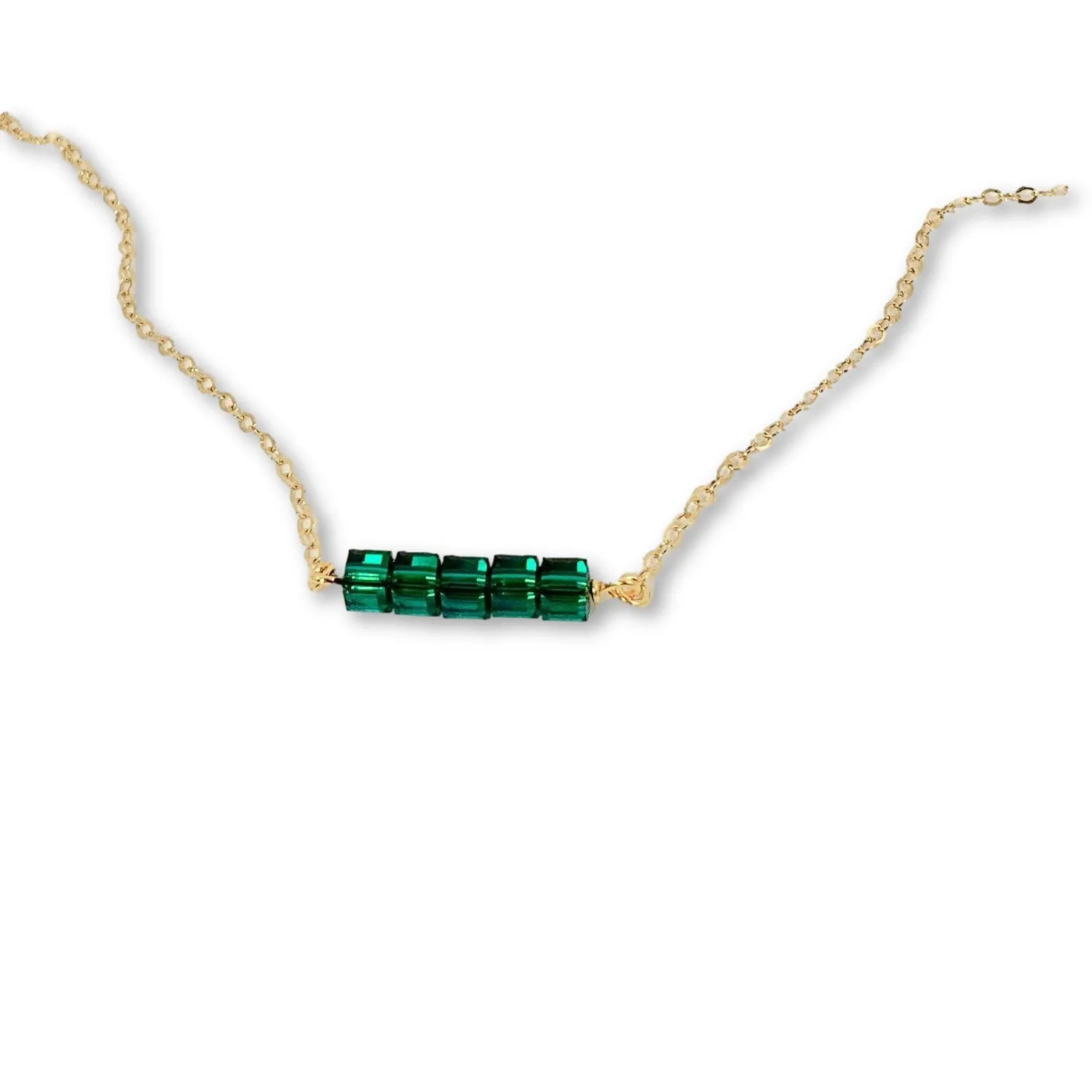 Crystal Cube Bar 14K Gold Necklace