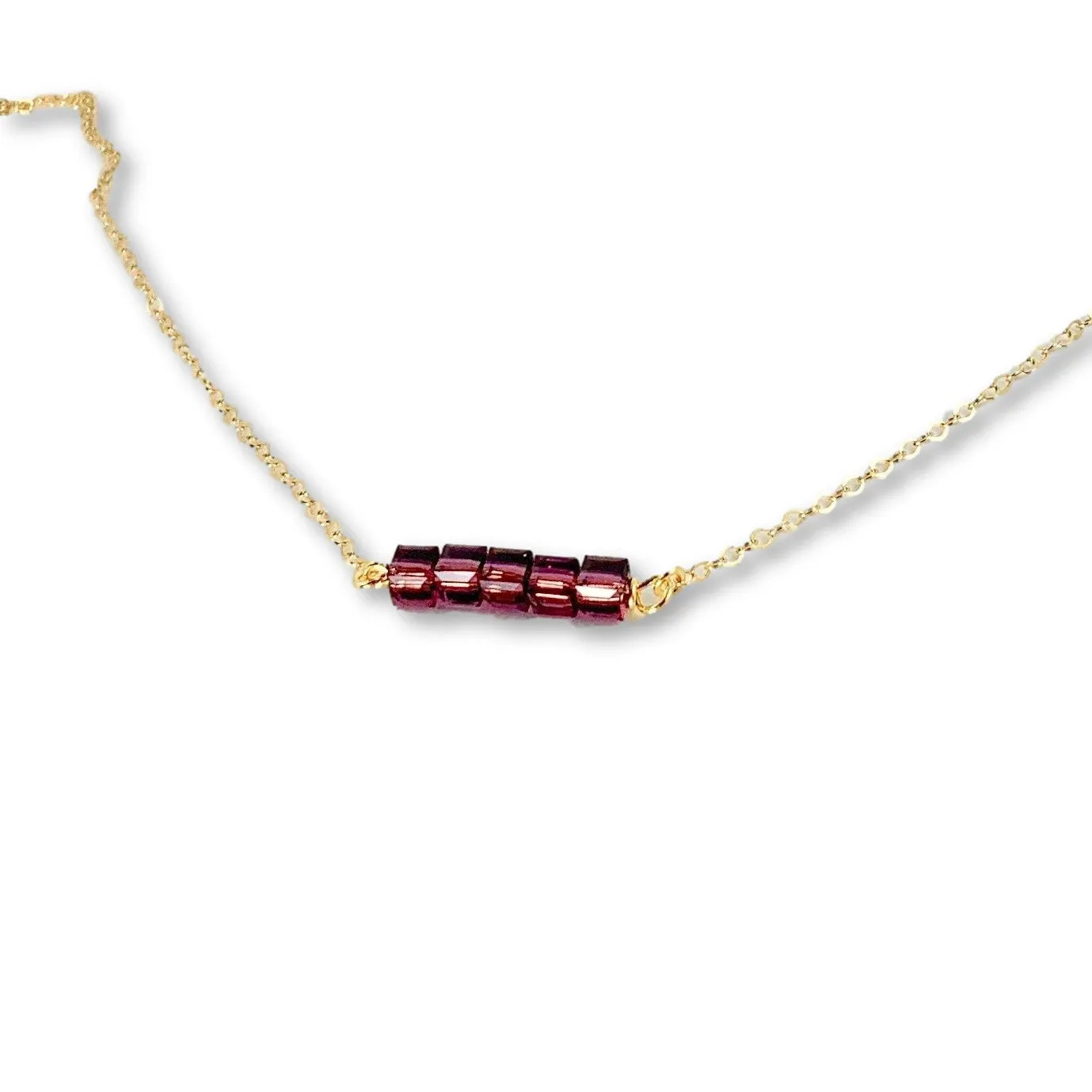 Crystal Cube Bar 14K Gold Necklace