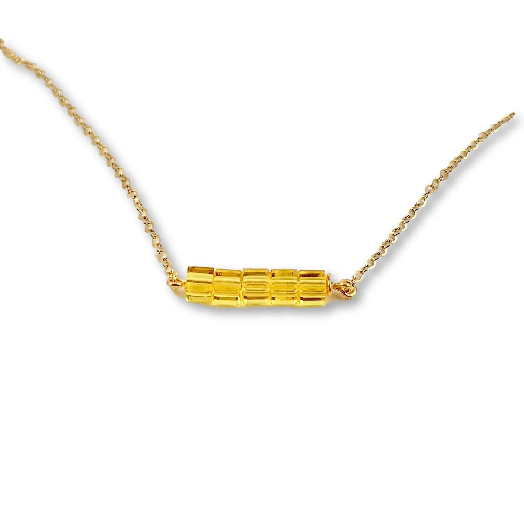 Crystal Cube Bar 14K Gold Necklace