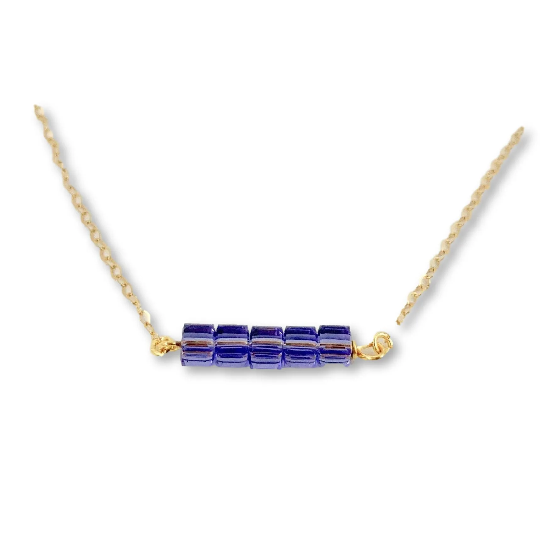 Crystal Cube Bar 14K Gold Necklace