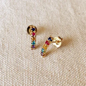 Curved Multicolor Crystal Earrings