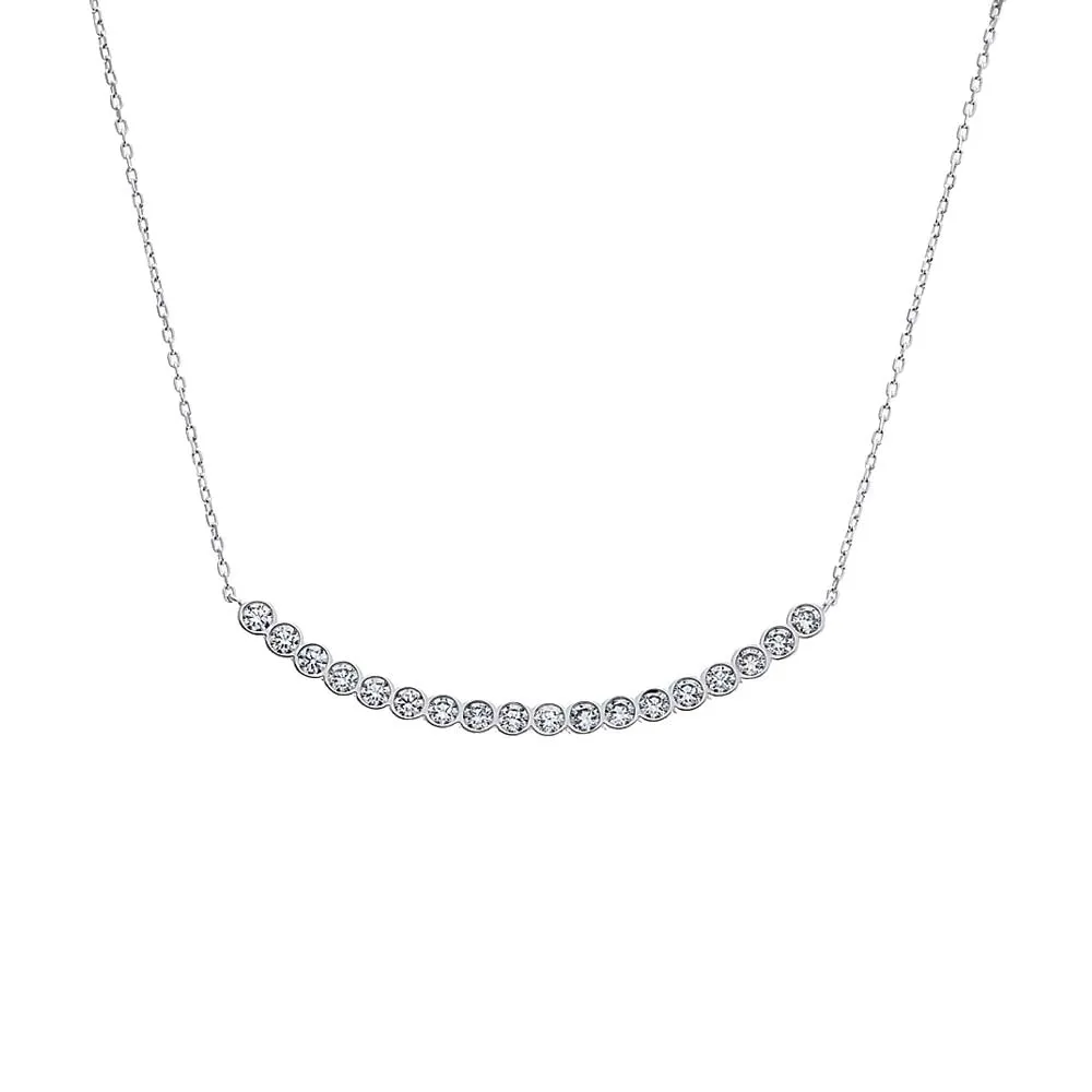 CZ Bezel Curved Tennis Bar Pendant Necklace