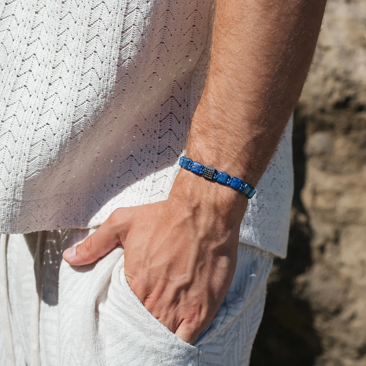 CZ Black Square Beads Lapis Lazuli Braided Bracelet