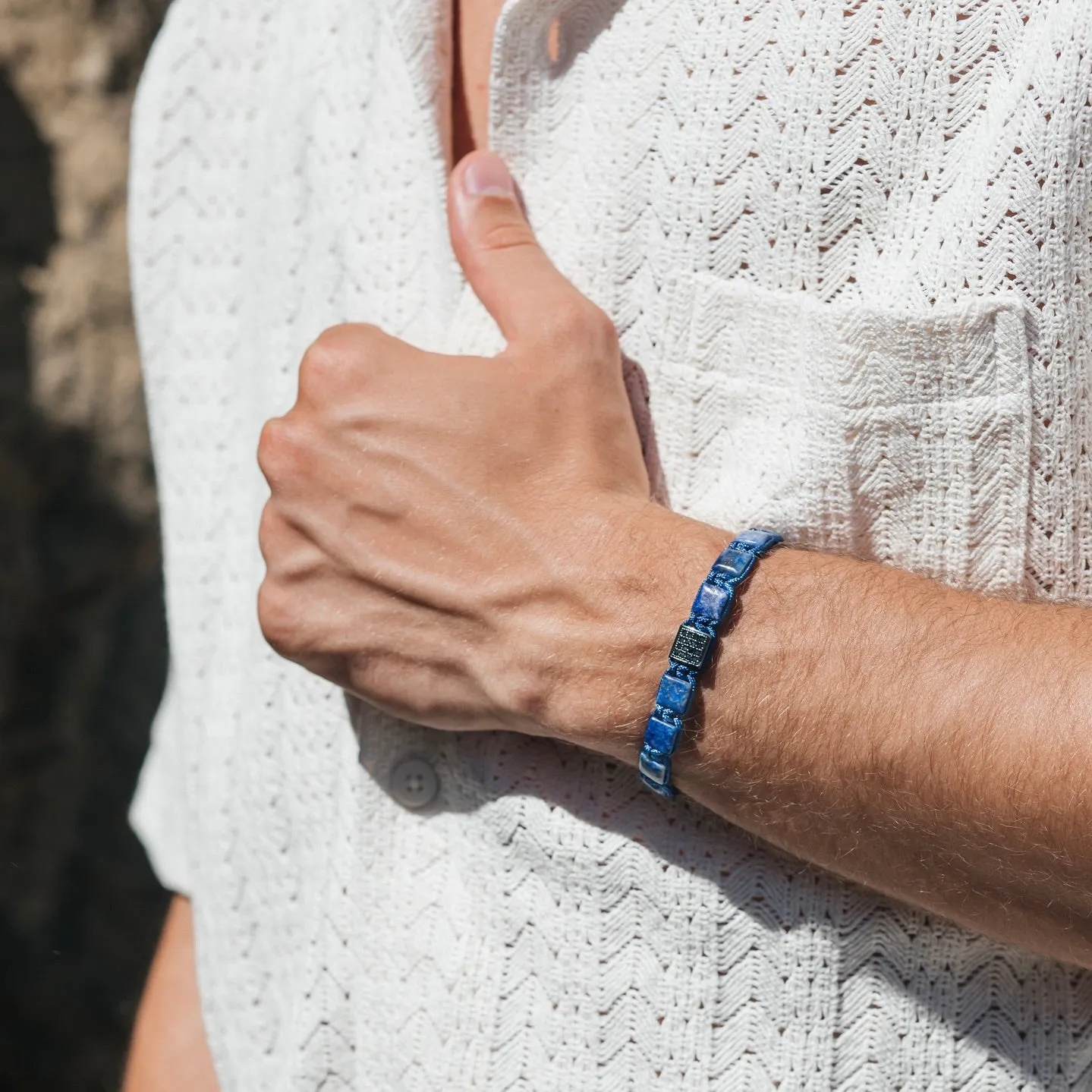 CZ Black Square Beads Lapis Lazuli Braided Bracelet