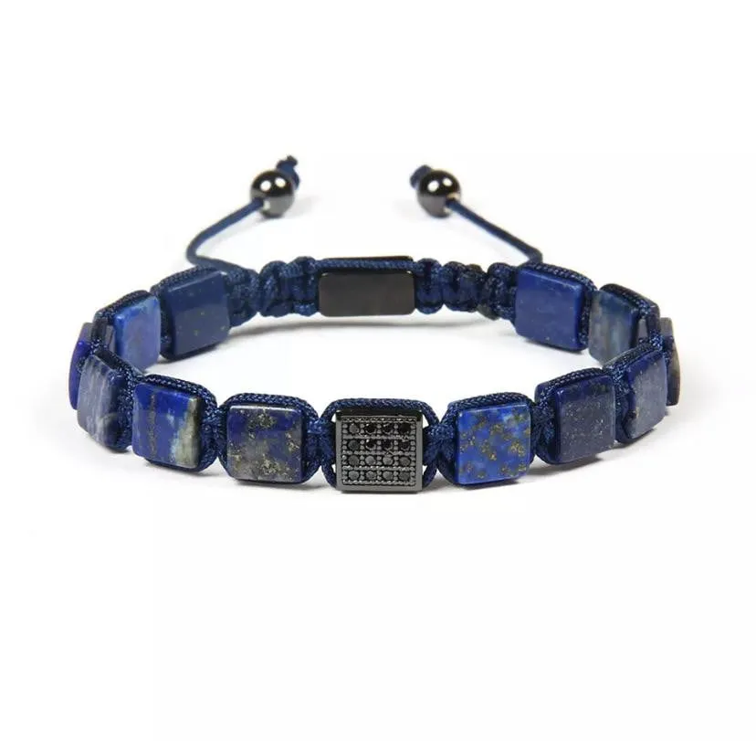 CZ Black Square Beads Lapis Lazuli Braided Bracelet