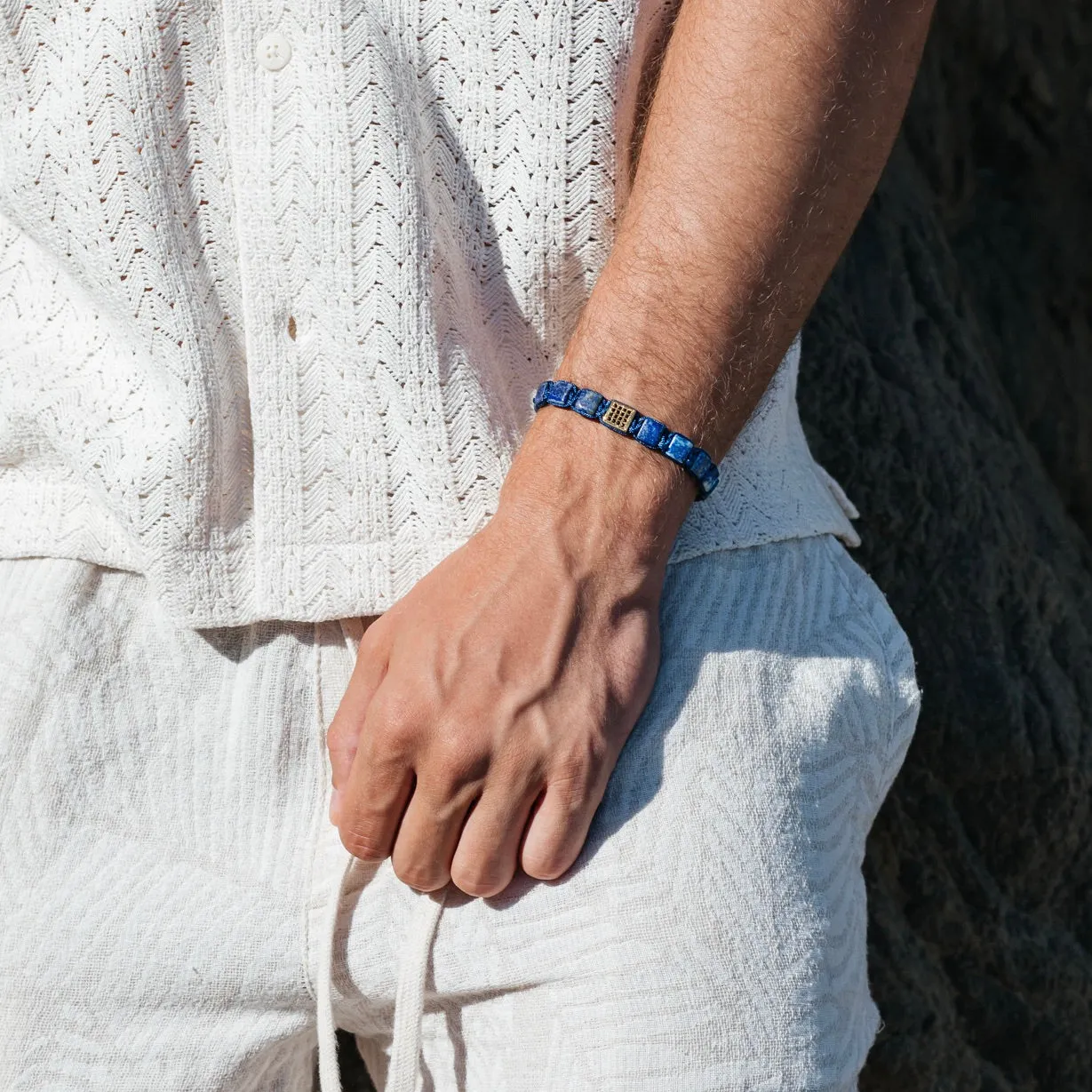 CZ Gold Square Beads Lapis Lazuli Braided Bracelet