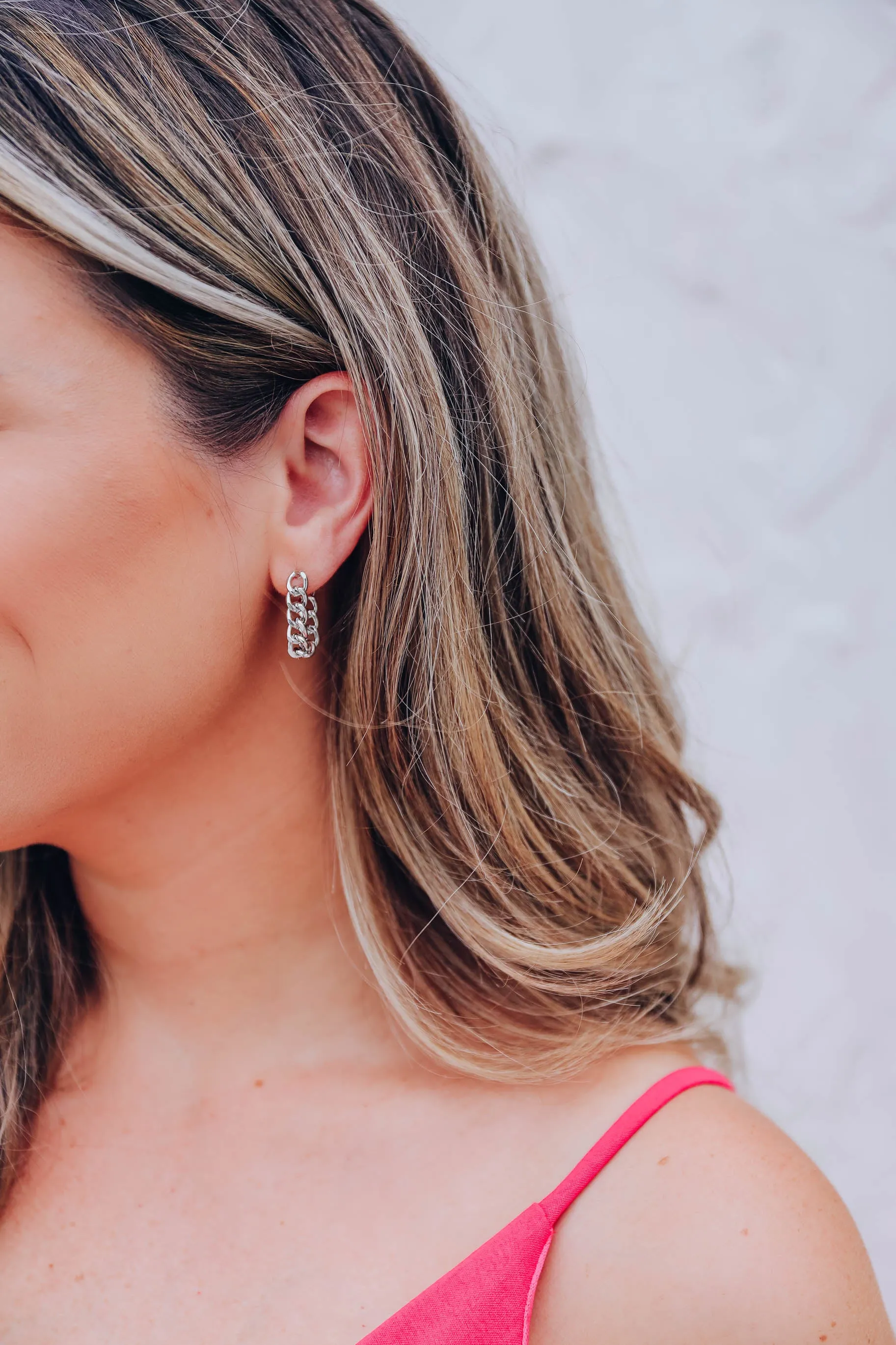Dangling Chain Post Earrings - Silver