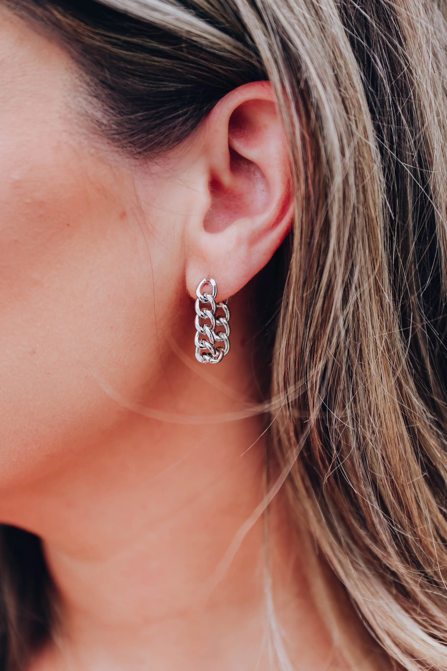 Dangling Chain Post Earrings - Silver