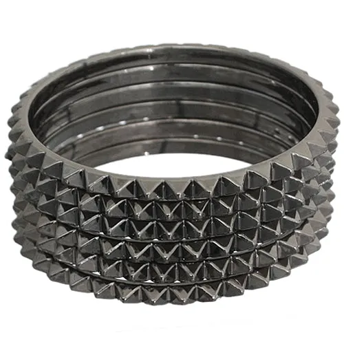 Dark Gray Two-Tone Spike Stacked Bracelet