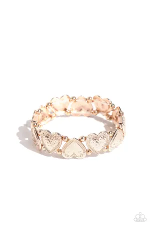 Date Night Deluxe - Rose Gold - Hammered Heart Paparazzi Stretchy Bracelet