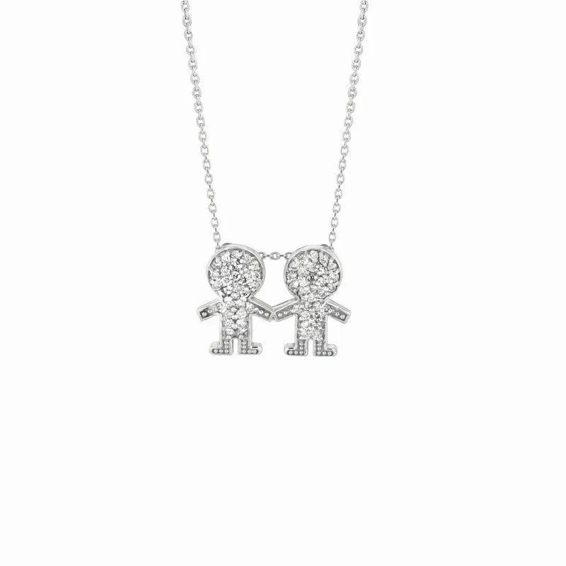 DIAMOND 2 BOYS NECKLACE 14K WHITE GOLD (0.29 CTW)