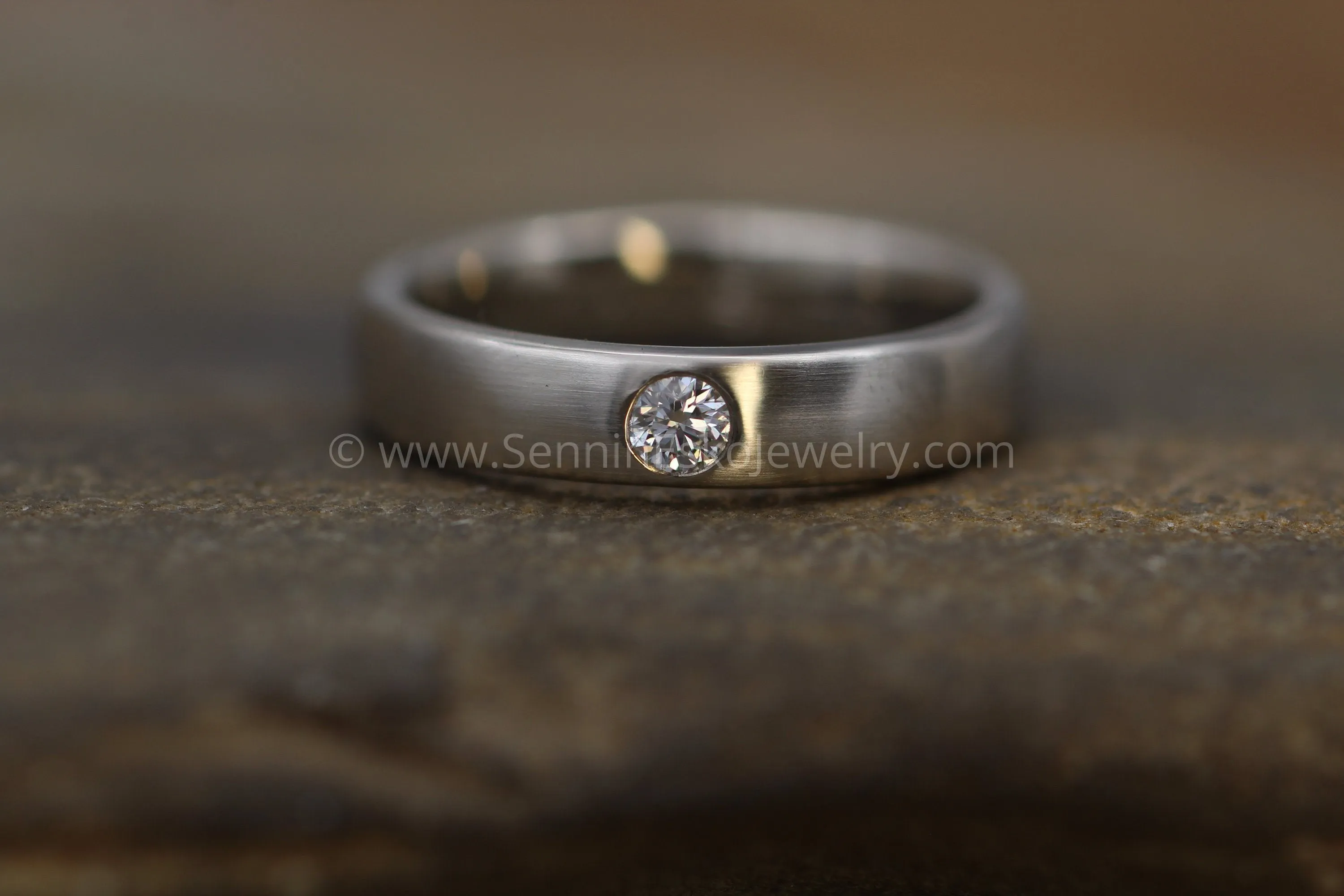 Diamond 3mm Wide Flush Set Wedding Band Matte Finish - Diamond Inset Band