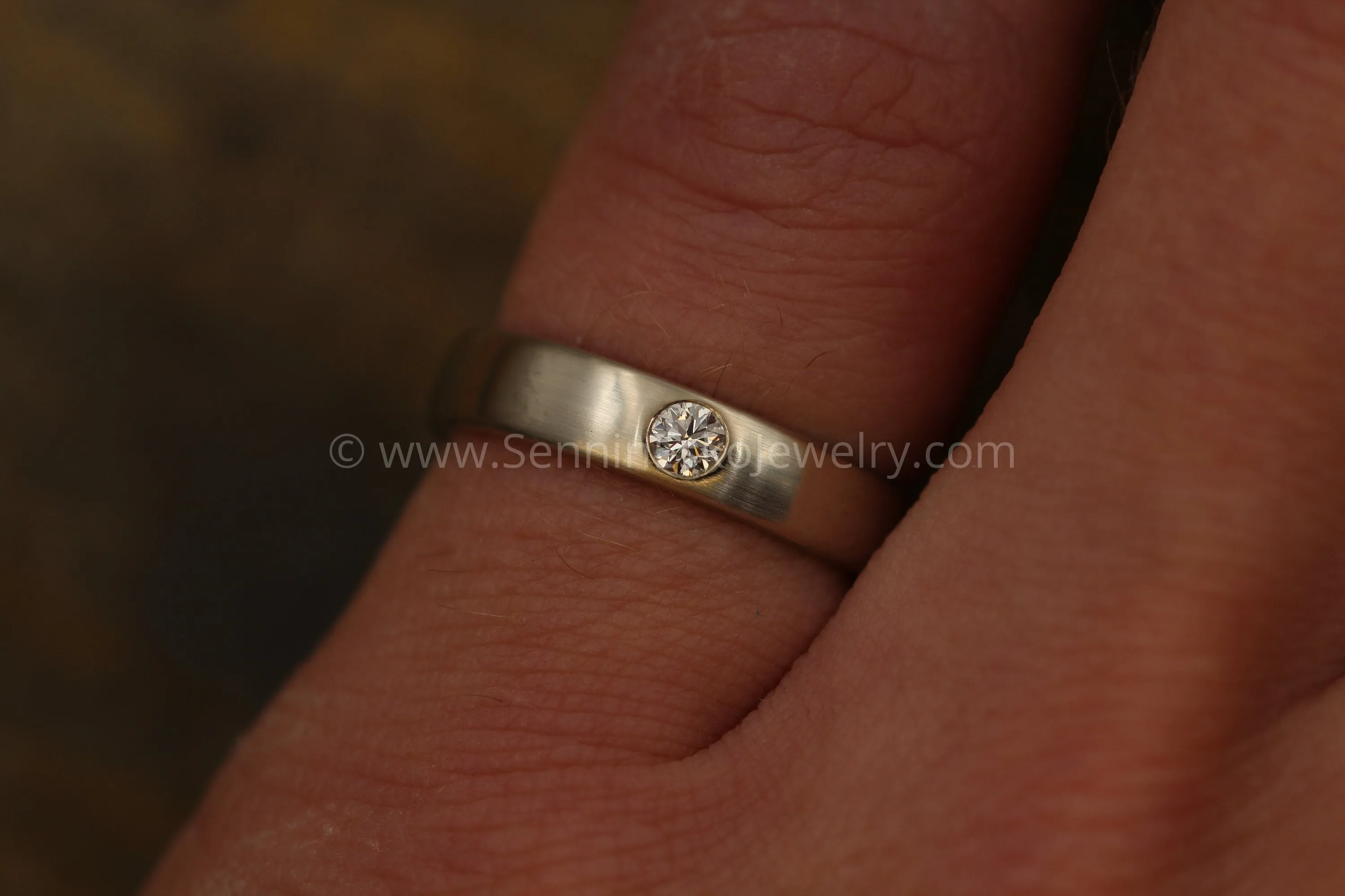 Diamond 3mm Wide Flush Set Wedding Band Matte Finish - Diamond Inset Band