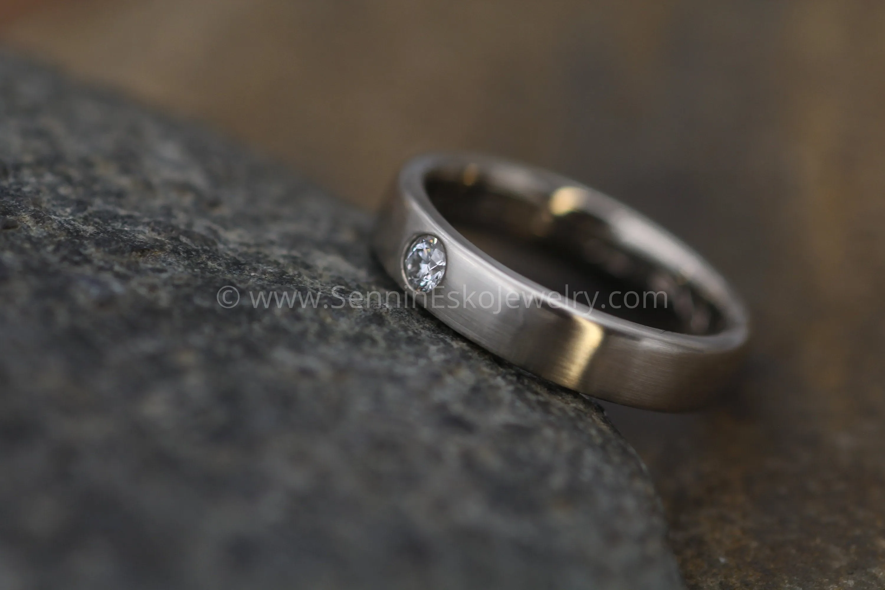 Diamond 3mm Wide Flush Set Wedding Band Matte Finish - Diamond Inset Band