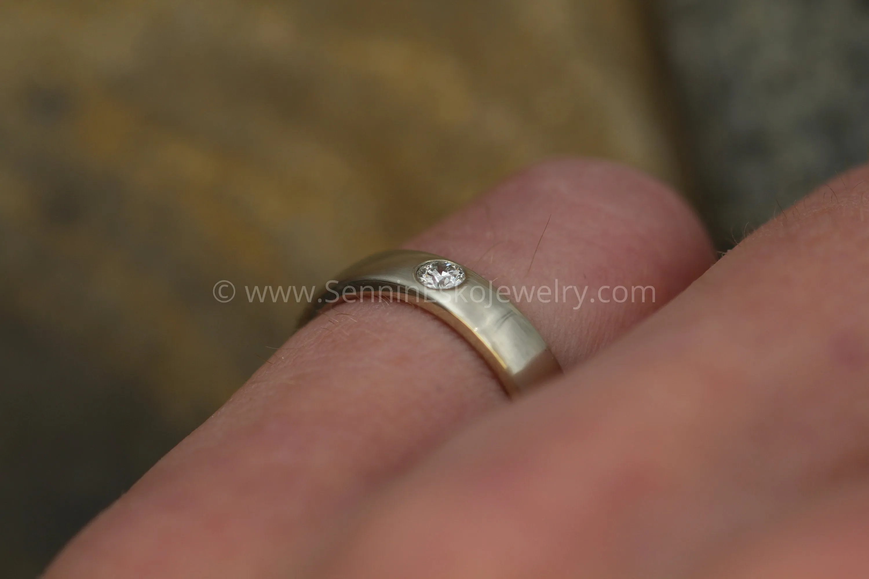 Diamond 3mm Wide Flush Set Wedding Band Matte Finish - Diamond Inset Band
