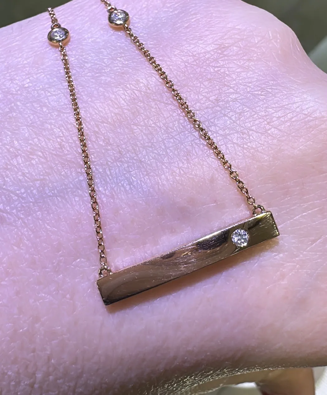 Diamond Bar Name Plate Pendant Necklace